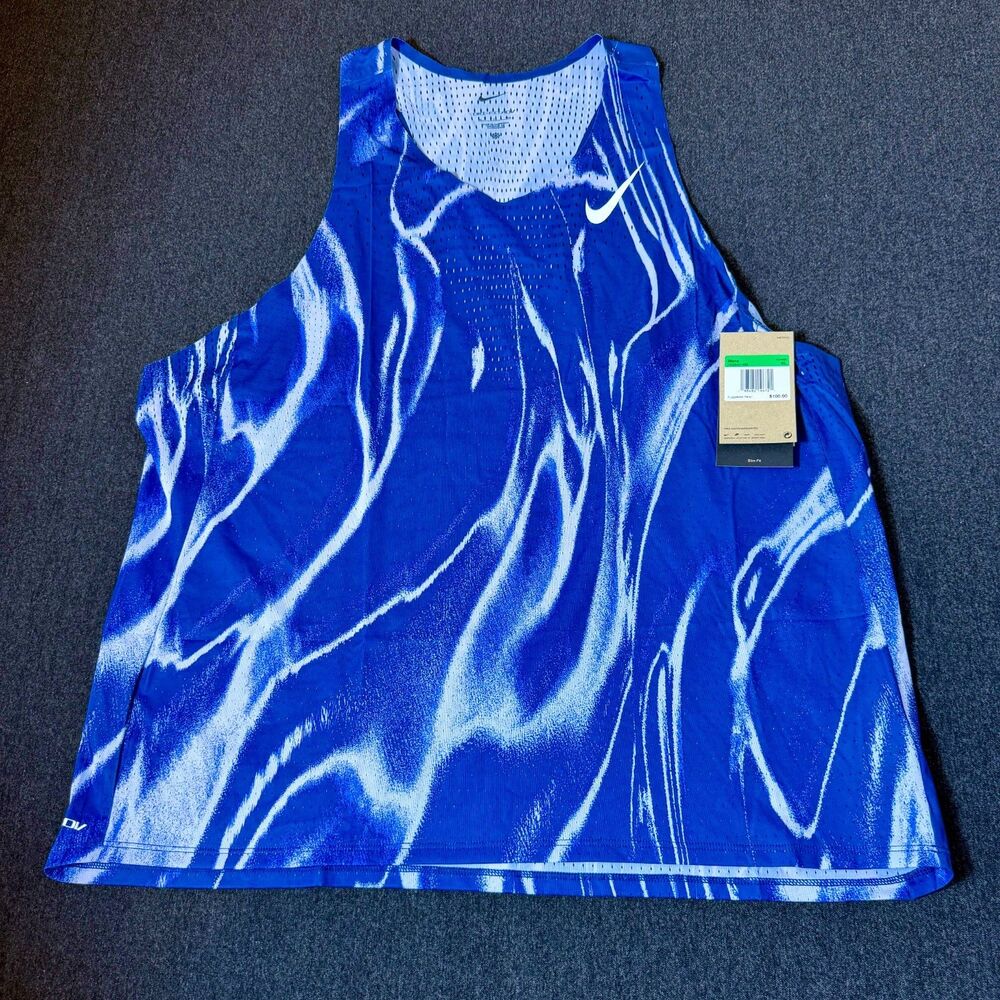 NIKE Men's AeroSwift Dri-FIT ADV Running Singlet Coastal Blue HV2643-492 Size XL